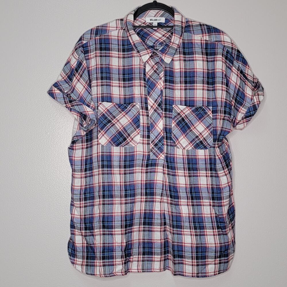 William Rast Slit Sleeve Top  Plaid Pullover Size XL